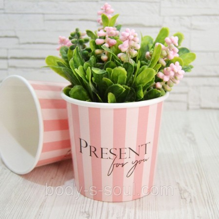 Крафт стакан БЕЗ КРЫШКИ, PRESENT FOR YOU розовая полоска, высота 10,6 см диаметр 11,5 см